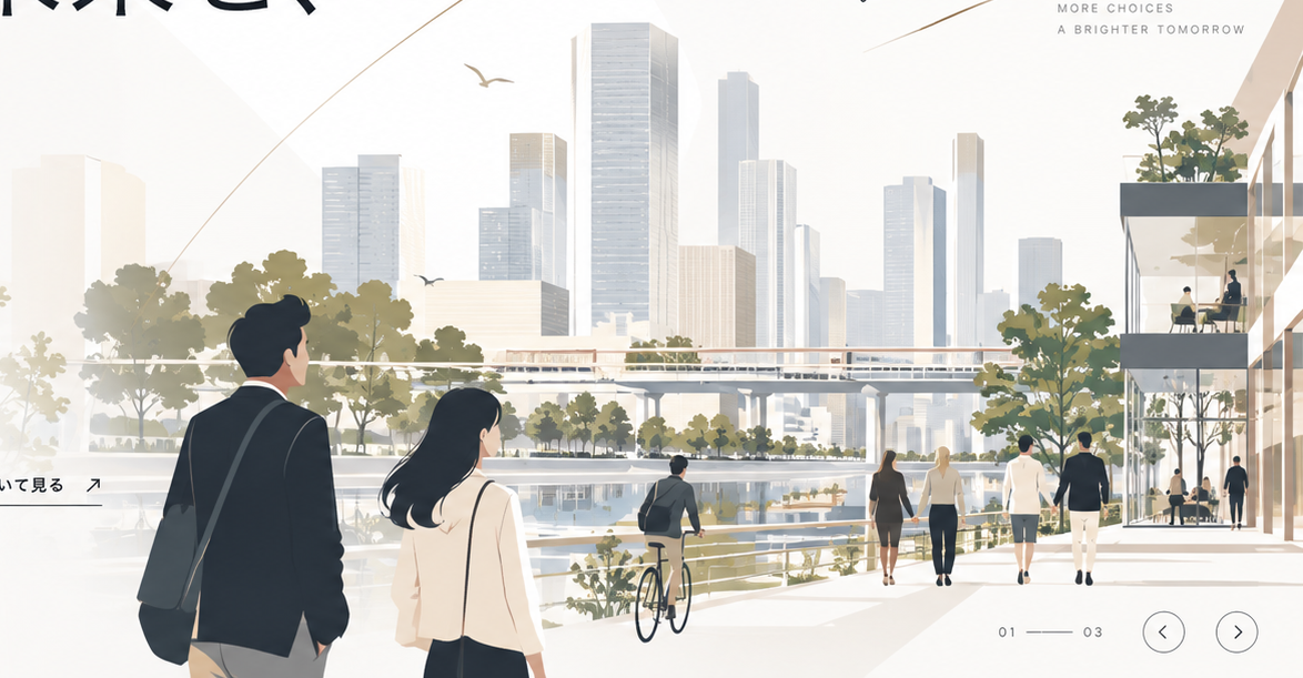 人と街の未来を表現した都市のイラスト